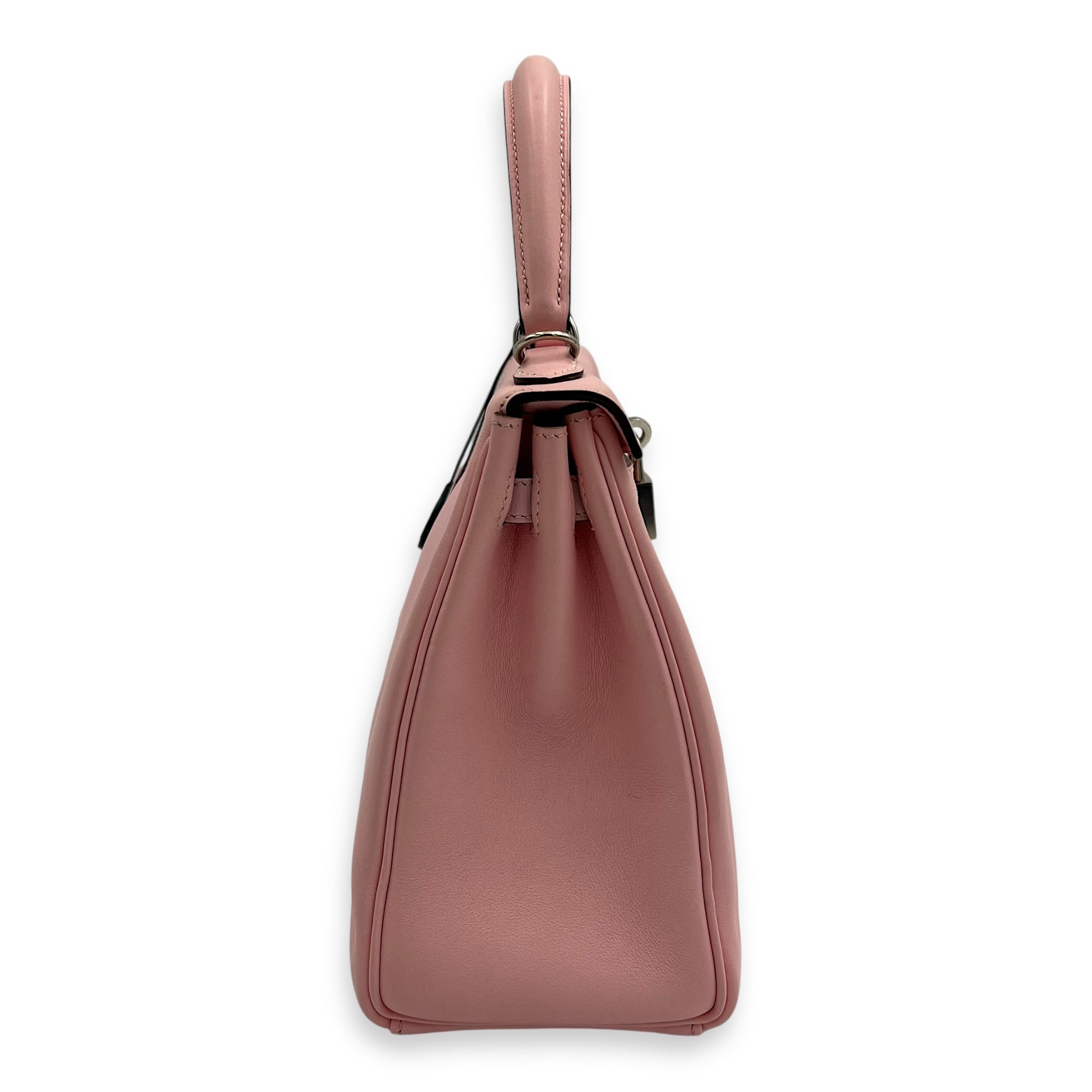 Kelly 25 Sakura Pink Top Handle Bag in Swift, Palladium hardware - Image 4