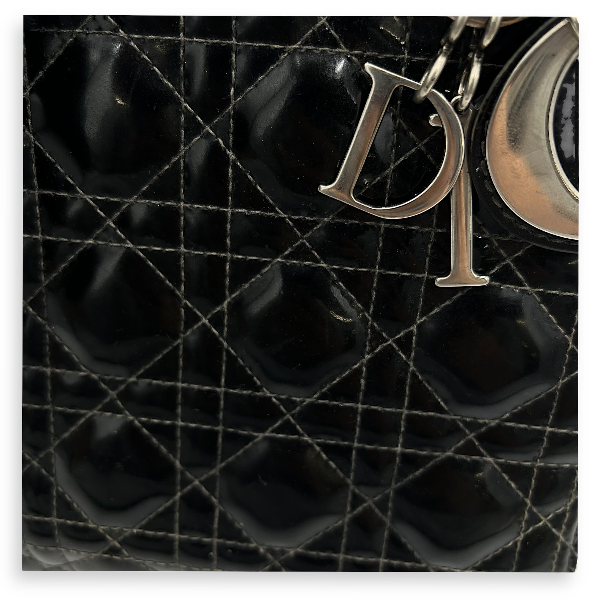 Lady Dior Top Handle Bag Medium Black in Patent Leather, Silver hardware - Image 12