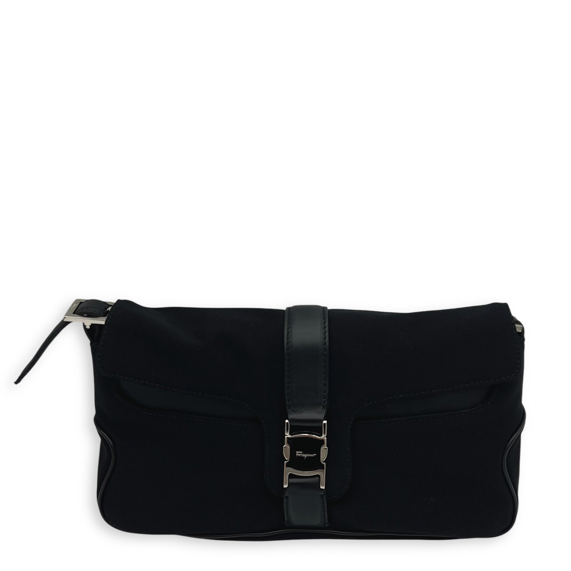 Logo Black Shoulder Bag in Canvas, Silver hardware