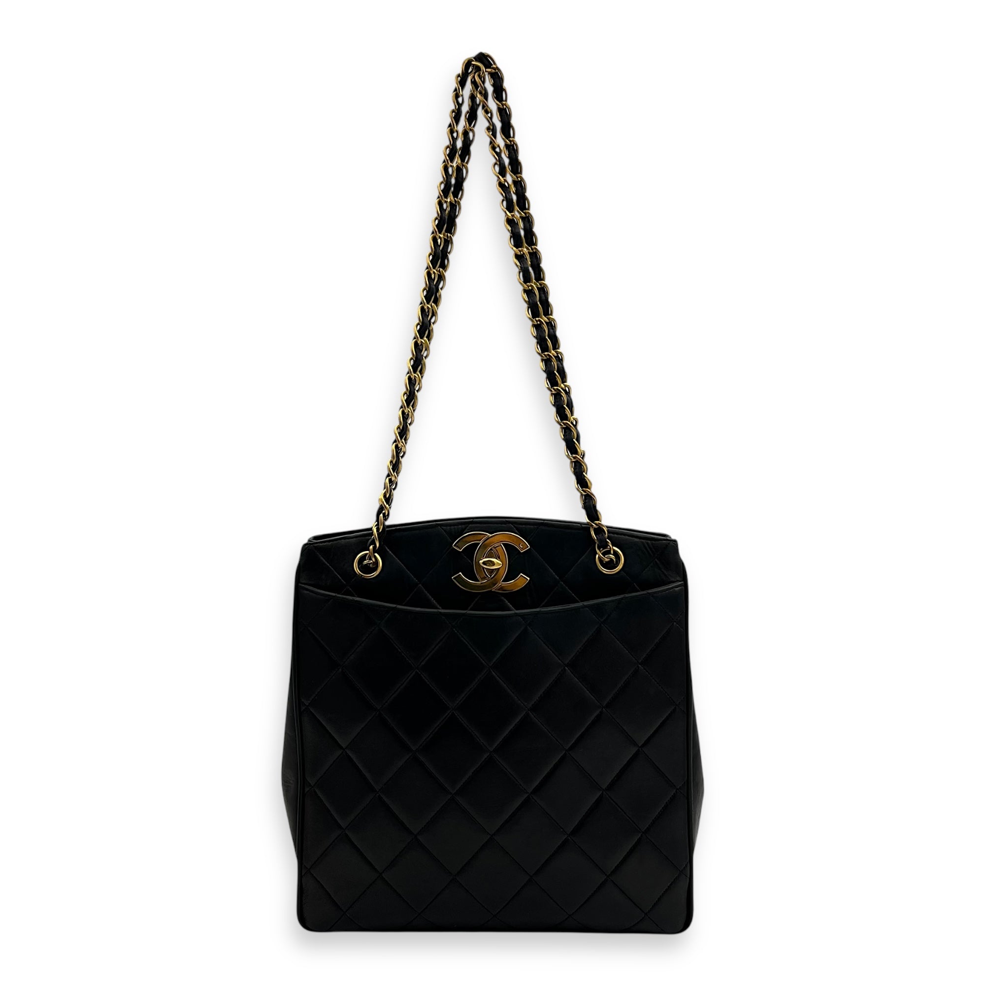 Vintage Big CC Tote Bag Black in Lambskin, Gold hardware