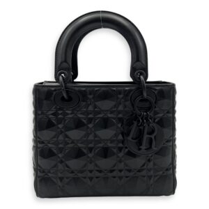 Lady Dior Small Black Top Handle Bag in Calfskin, Ultramatte hardware