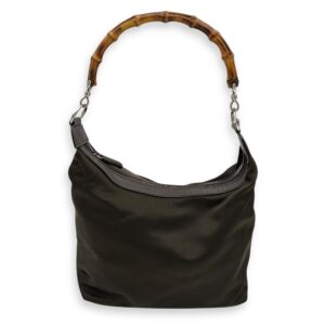 Bamboo Shoulder Bag Brown in Canvas, Silver hardware