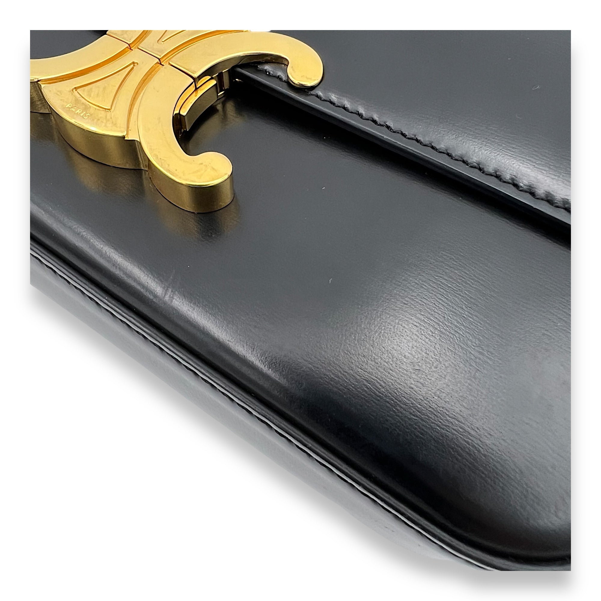 Triomphe Claude Black Shoulder Bag in Calfskin, Gold hardware - Image 11