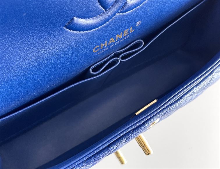 Quilted Caviar Leather Gold-Tone Dark Blue - Image 7