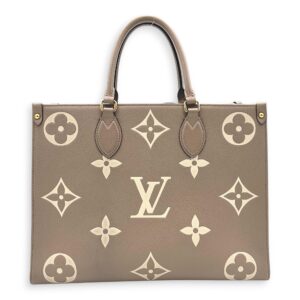 OnTheGo Top Handle Bag MM Beige in Empreinte Leather, Gold hardware