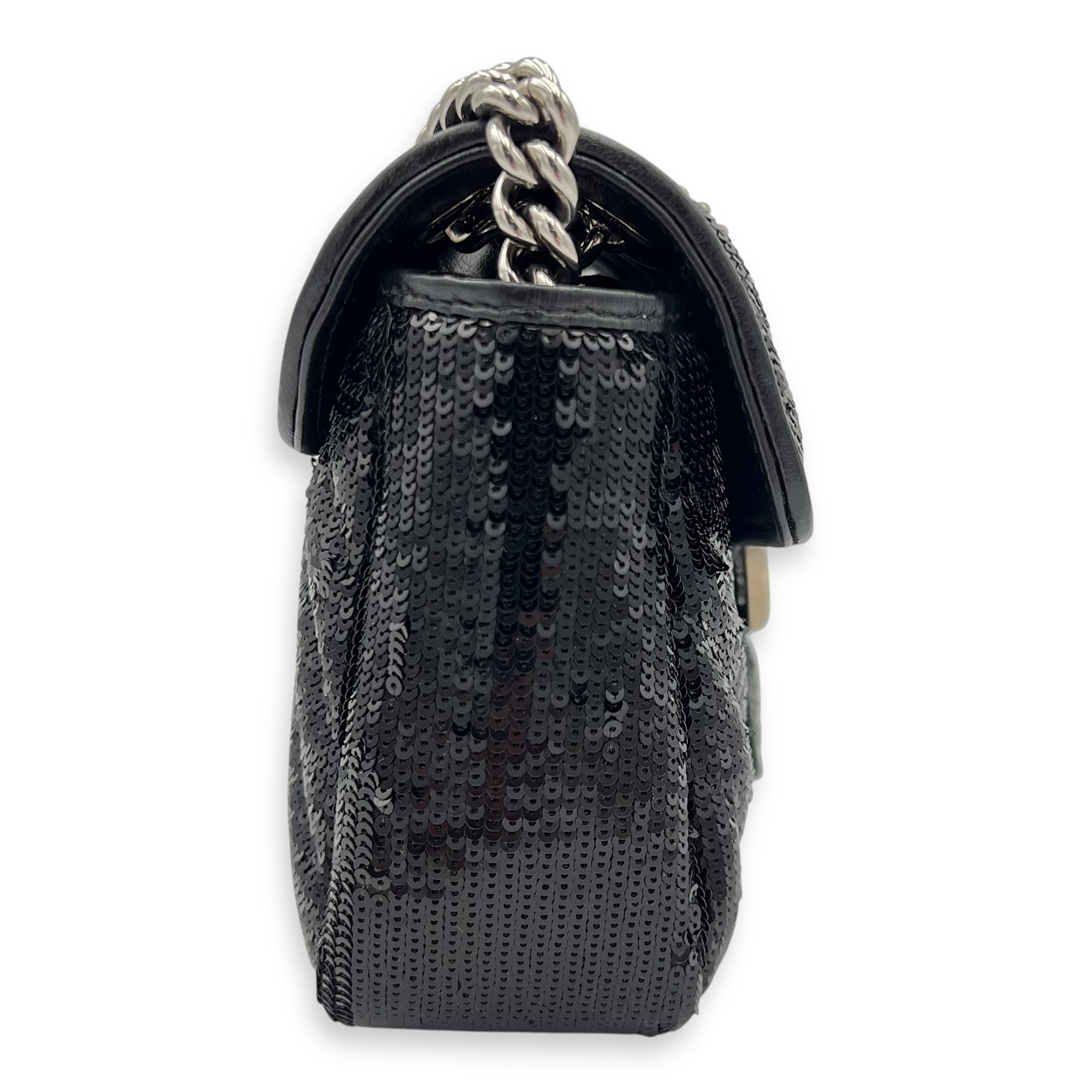 GG Marmont Shoulder Bag Black in Sequins, Silver hardware - Image 4
