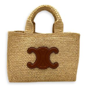 Triomphe Tote Bag Brown in Raffia, Gold hardware