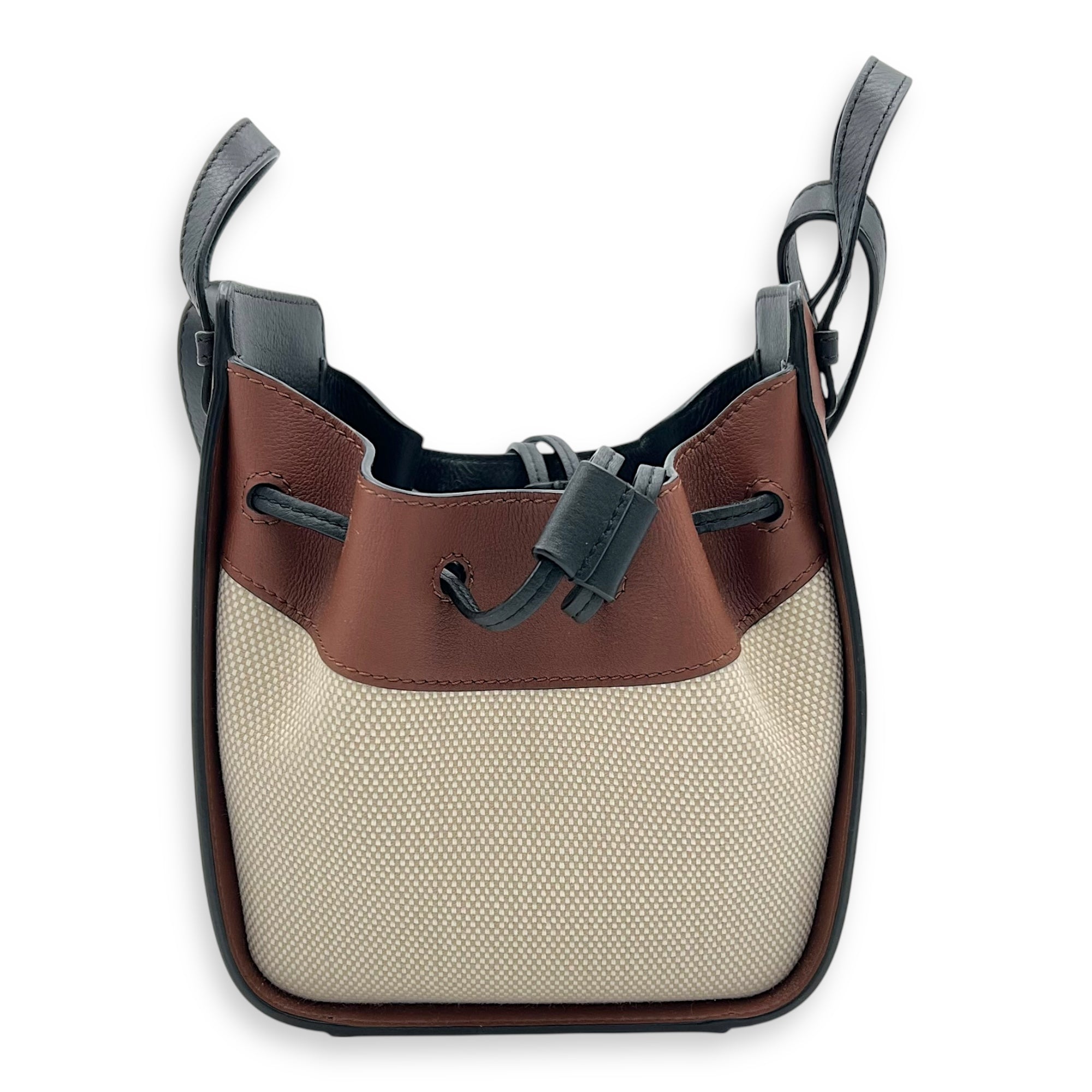 Hammock Shoulder Bag Mini Black White Brown in Canvas & Calfskin, Gold hardware - Image 4