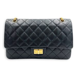2.55 Shoulder Bag Black in Caviar Leather, Gold hardware
