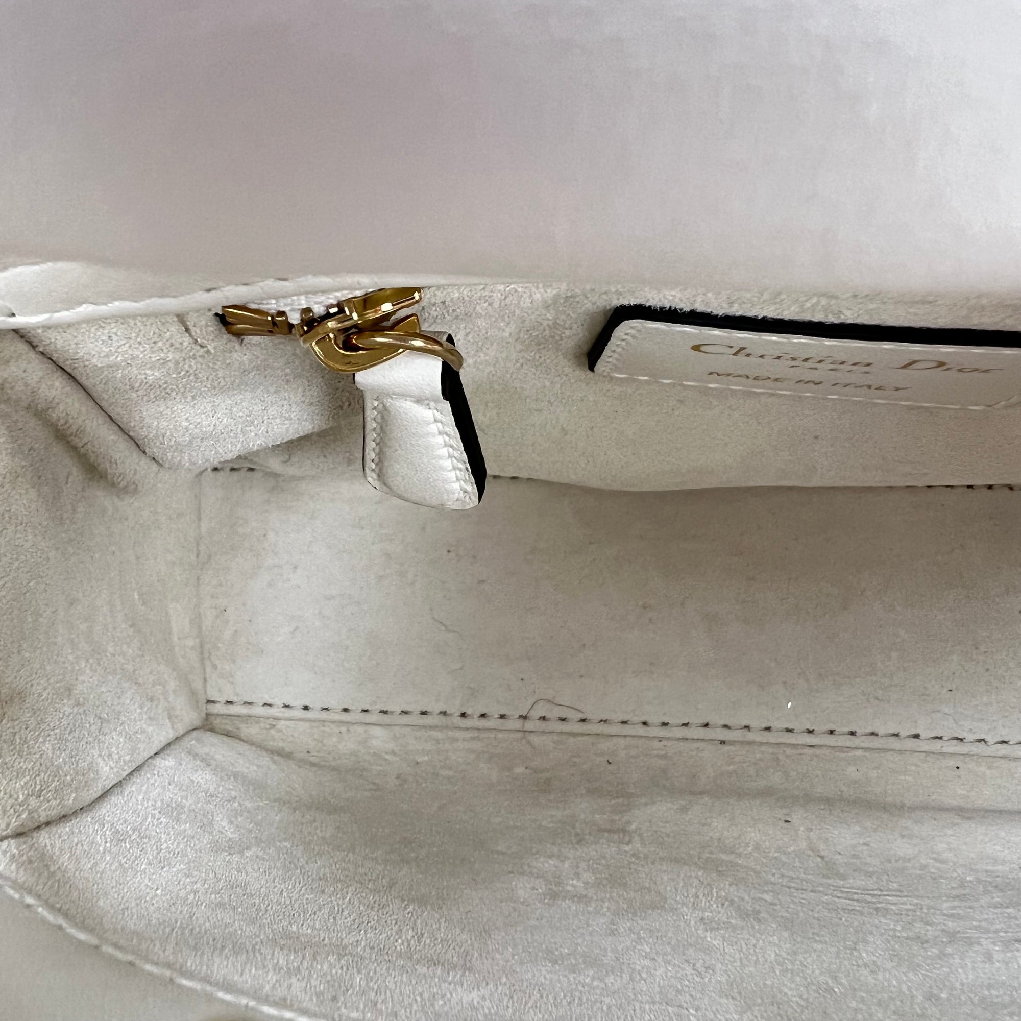 Lady Dior Mini White Top Handle Bag in Lambskin, Gold hardware - Image 11