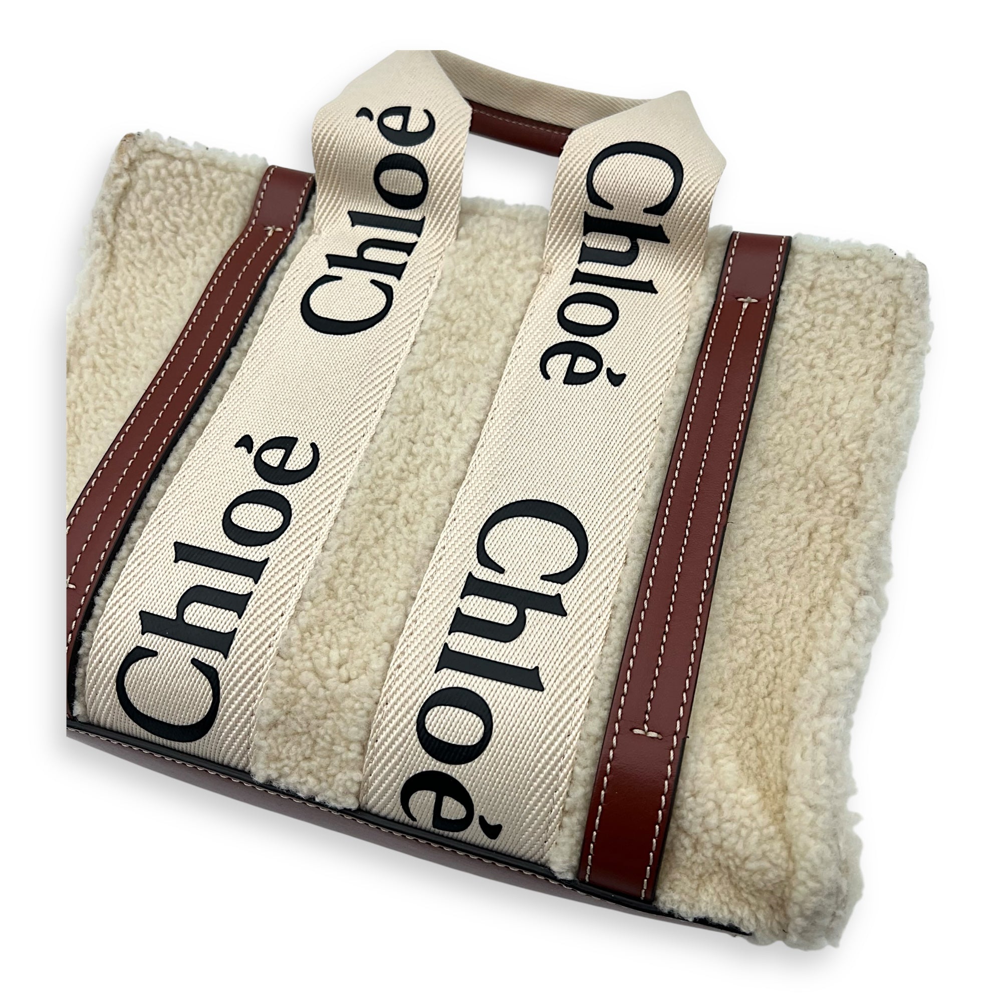 Woody Tote Bag Small Beige in Wool, Gold hardware - Image 7