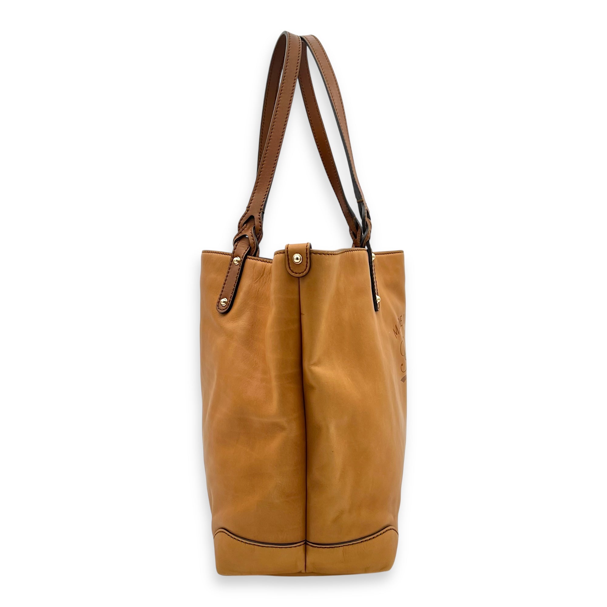 GG Tote Bag Brown in Calfskin, Gold hardware - Image 4