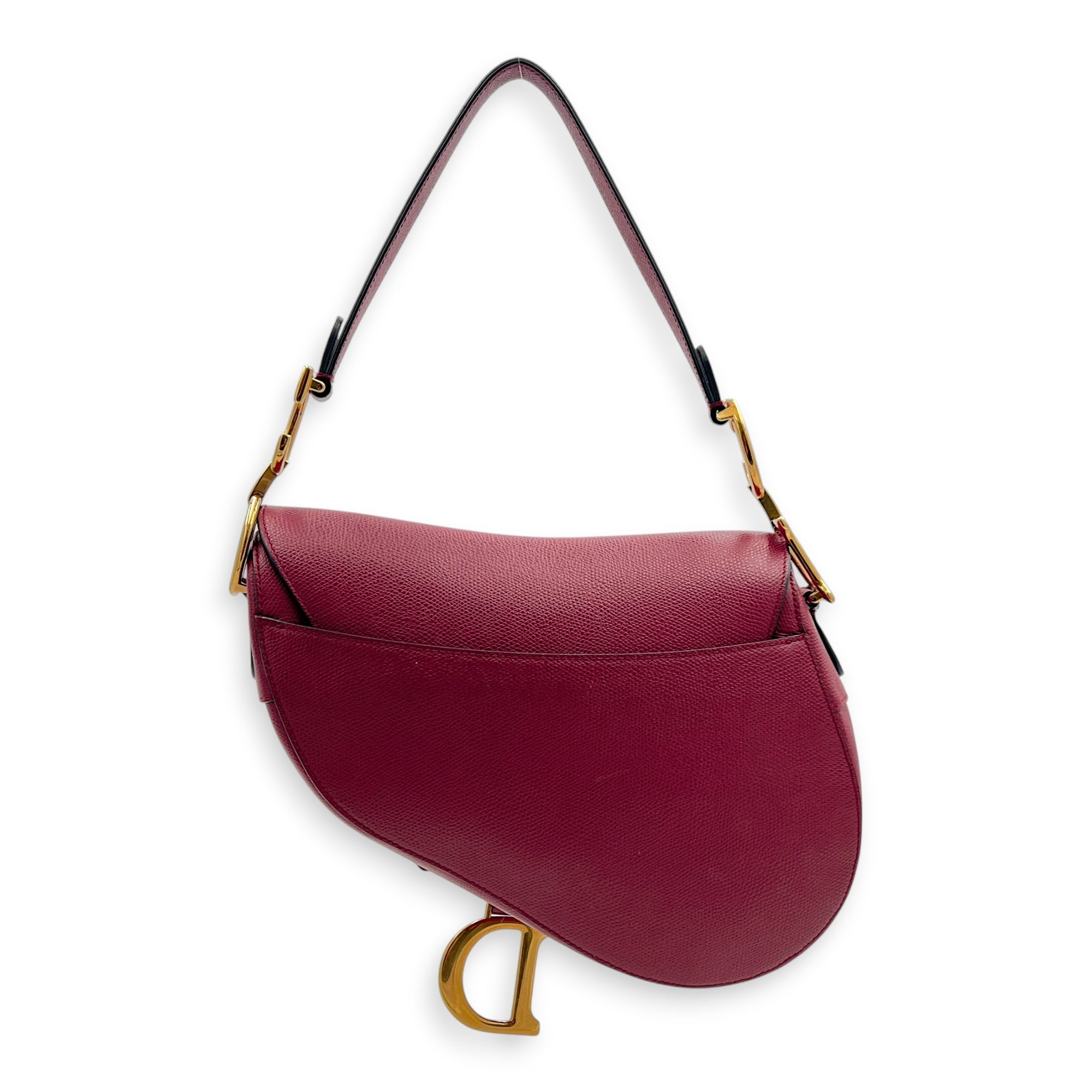 Saddle Shoulder Bag Medium Red in Calfskin, Gold hardware - Image 3