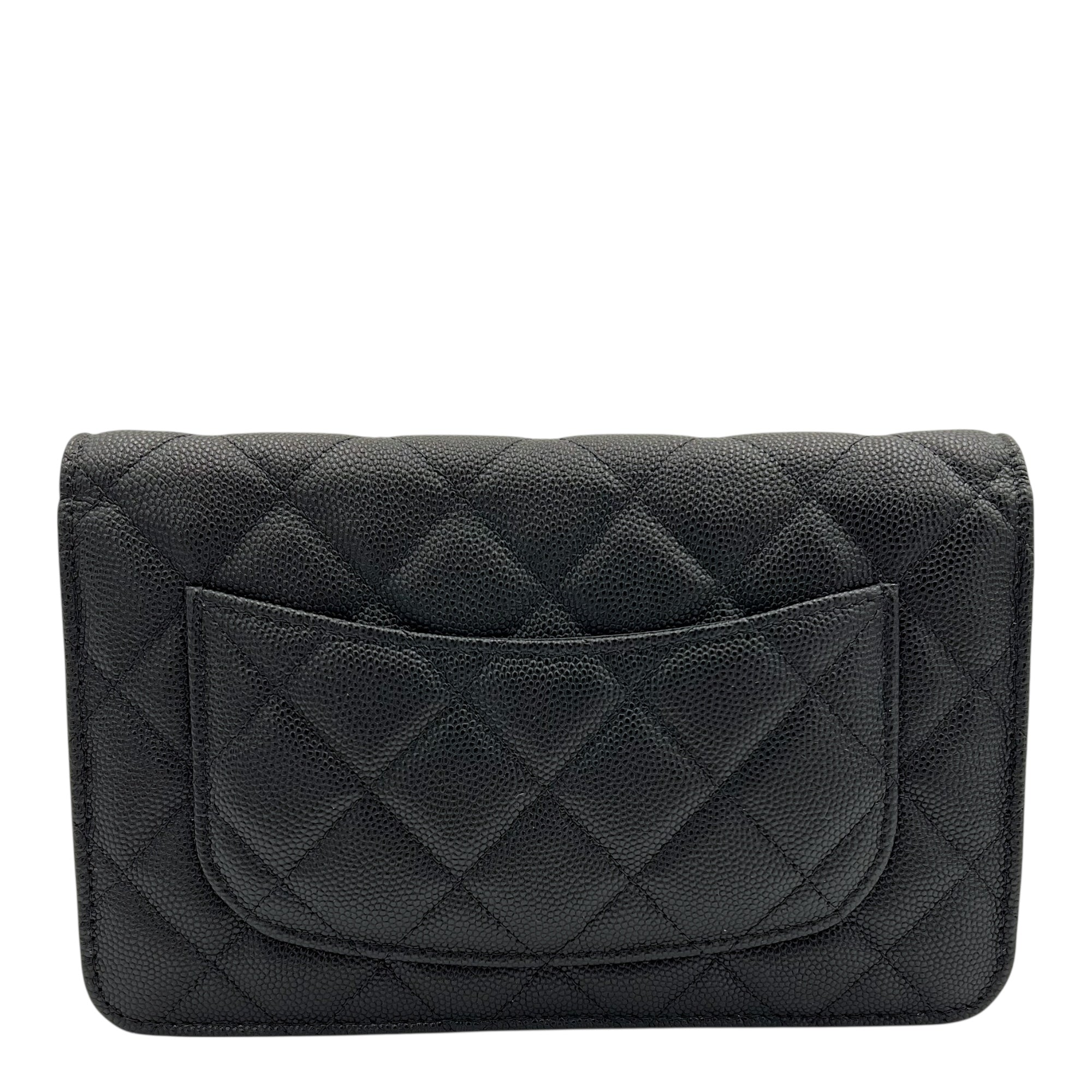 Classic Wallet On Chain Black in Caviar Leather, Silver hardware - Image 3