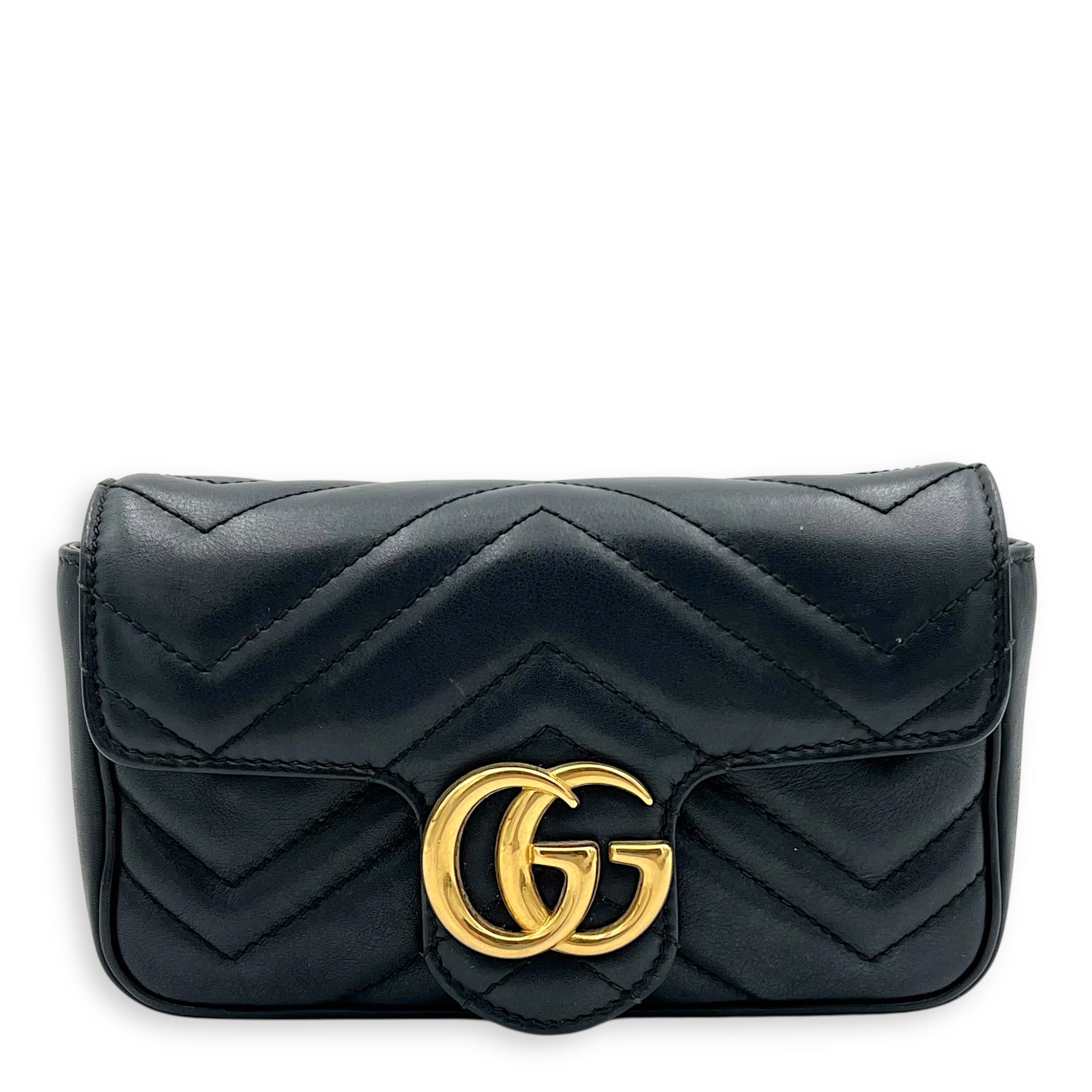 GG Marmont Crossbody Bag Super Mini Black in Calfskin, Gold hardware