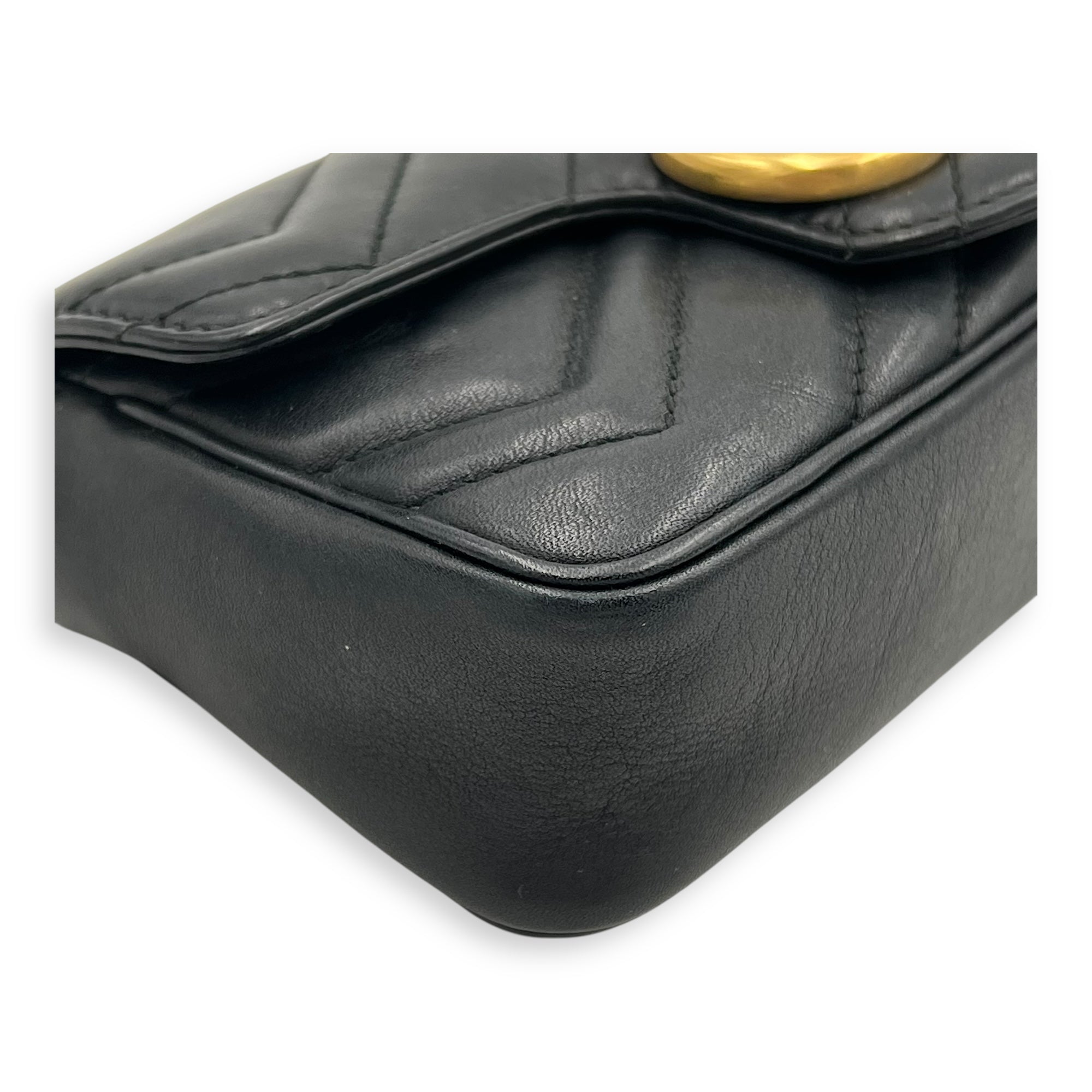 GG Marmont Crossbody Bag Super Mini Black in Calfskin, Gold hardware - Image 7