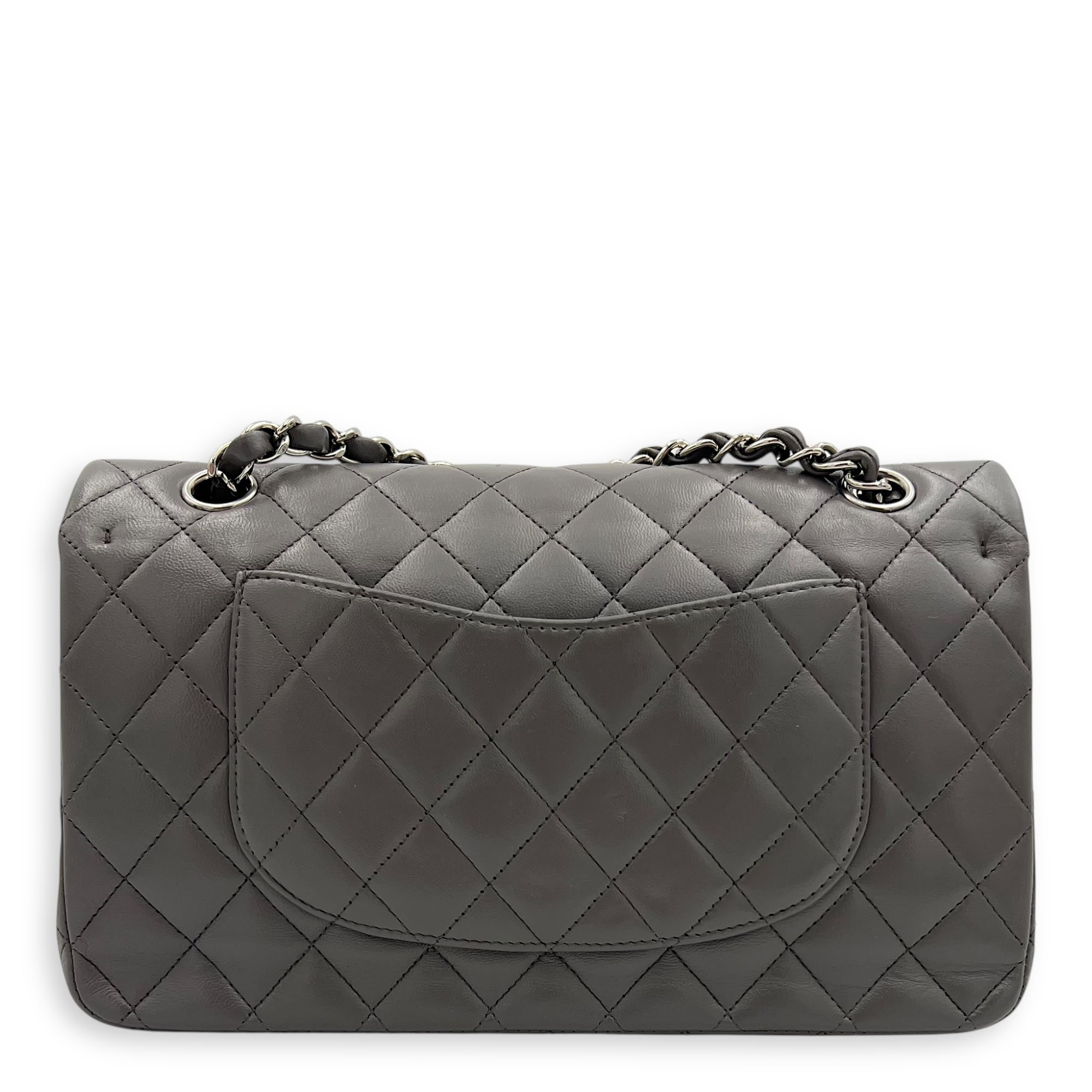 Classic Medium Grey (retouched) Shoulder Bag in Lambskin, Silver hardware - Image 3