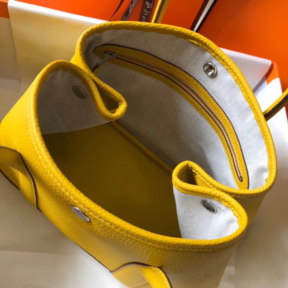 Hermes Garden Party 30 Bag In Yellow Taurillon Leather - Image 9