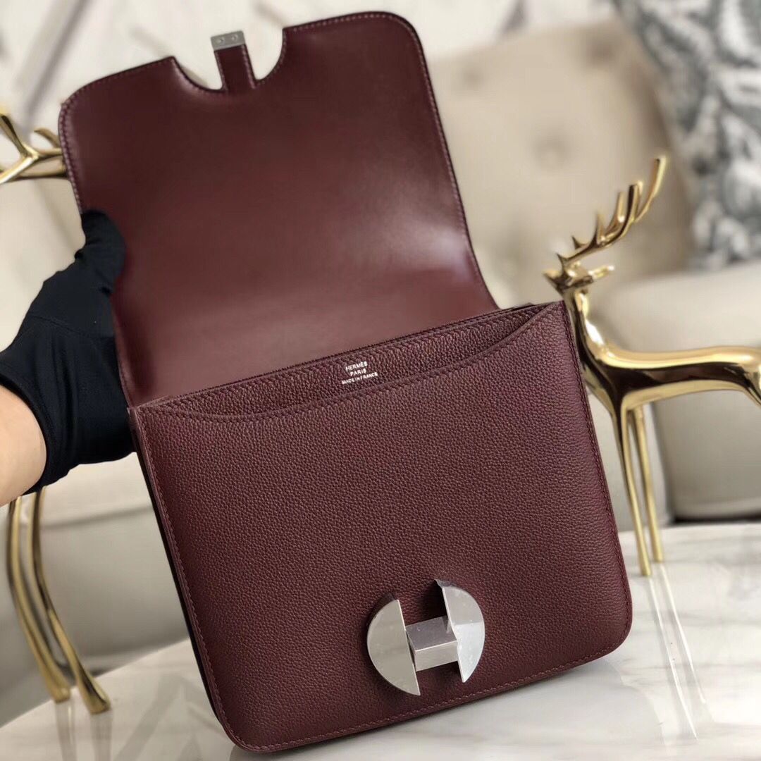 Hermes 2002 20cm Bag In Bordeaux Evercolor Calfskin - Image 7