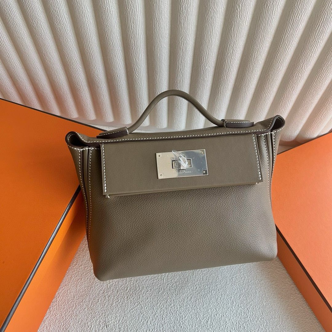 Hermes 24/24 Mini 21 Handmade Bag in Taupe Evercolor Leather - Image 3