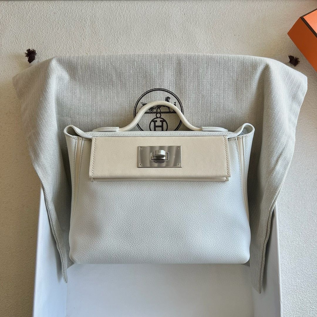 Hermes 24/24 Mini 21 Handmade Bag in White Evercolor Leather - Image 3