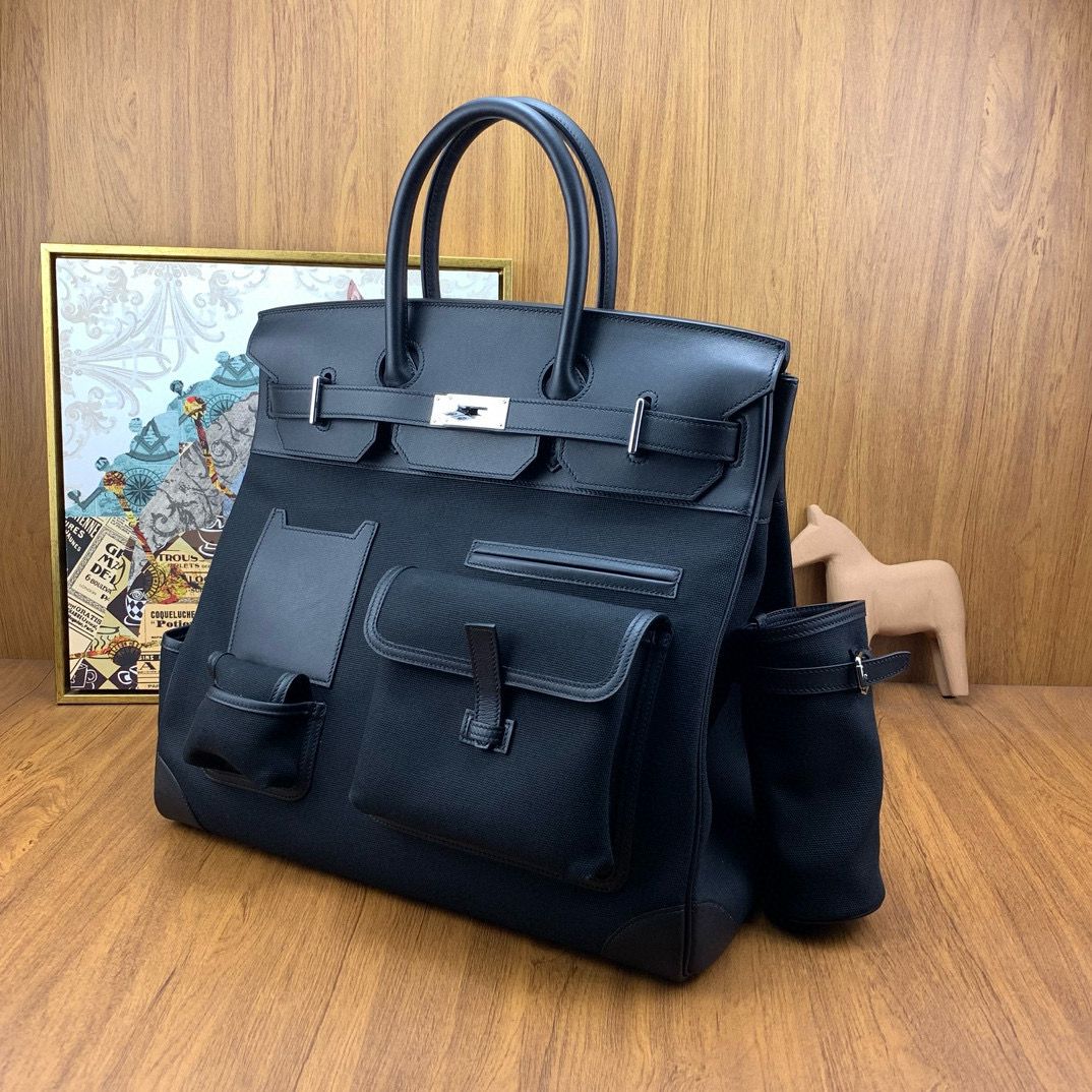 Hermes HAC Cargo Birkin 40 Handmade Bag in Black Toile - Image 4