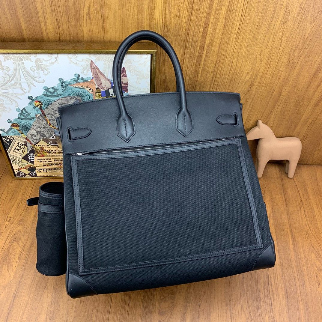 Hermes HAC Cargo Birkin 40 Handmade Bag in Black Toile - Image 6