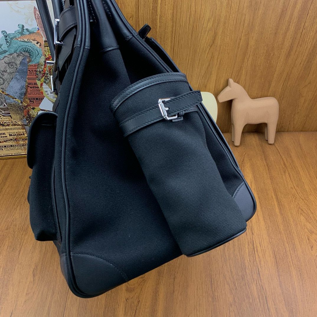 Hermes HAC Cargo Birkin 40 Handmade Bag in Black Toile - Image 10