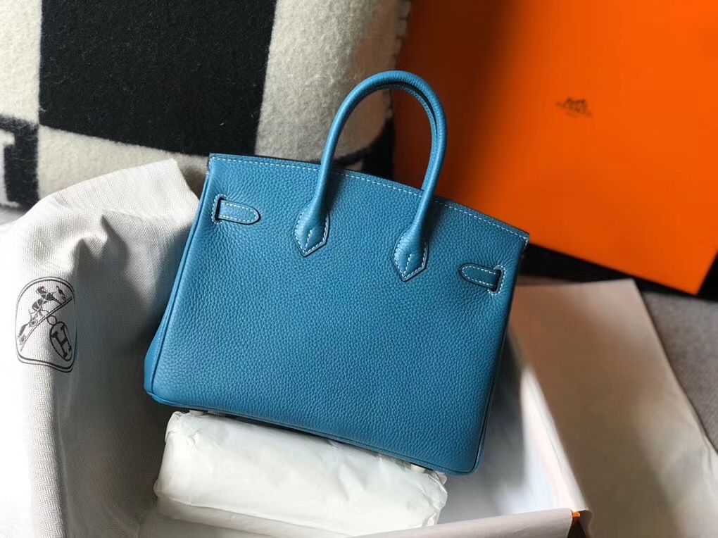 Hermes Birkin 25cm Bag In Blue Jean Clemence Leather GHW - Image 3