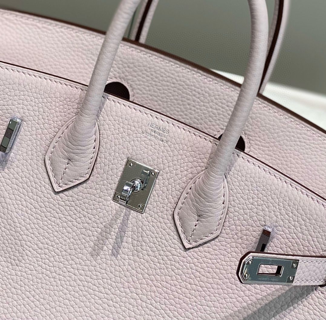 Hermes Birkin 25cm Bag In Mauve Pale Clemence Leather PHW - Image 7