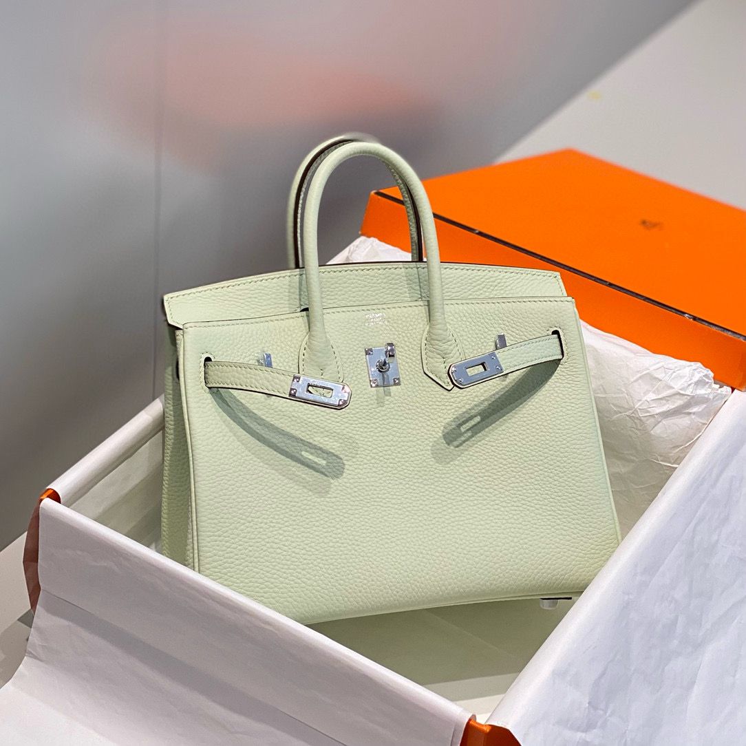 Hermes Birkin 25cm Bag In Vert Fizz Clemence Leather PHW - Image 5
