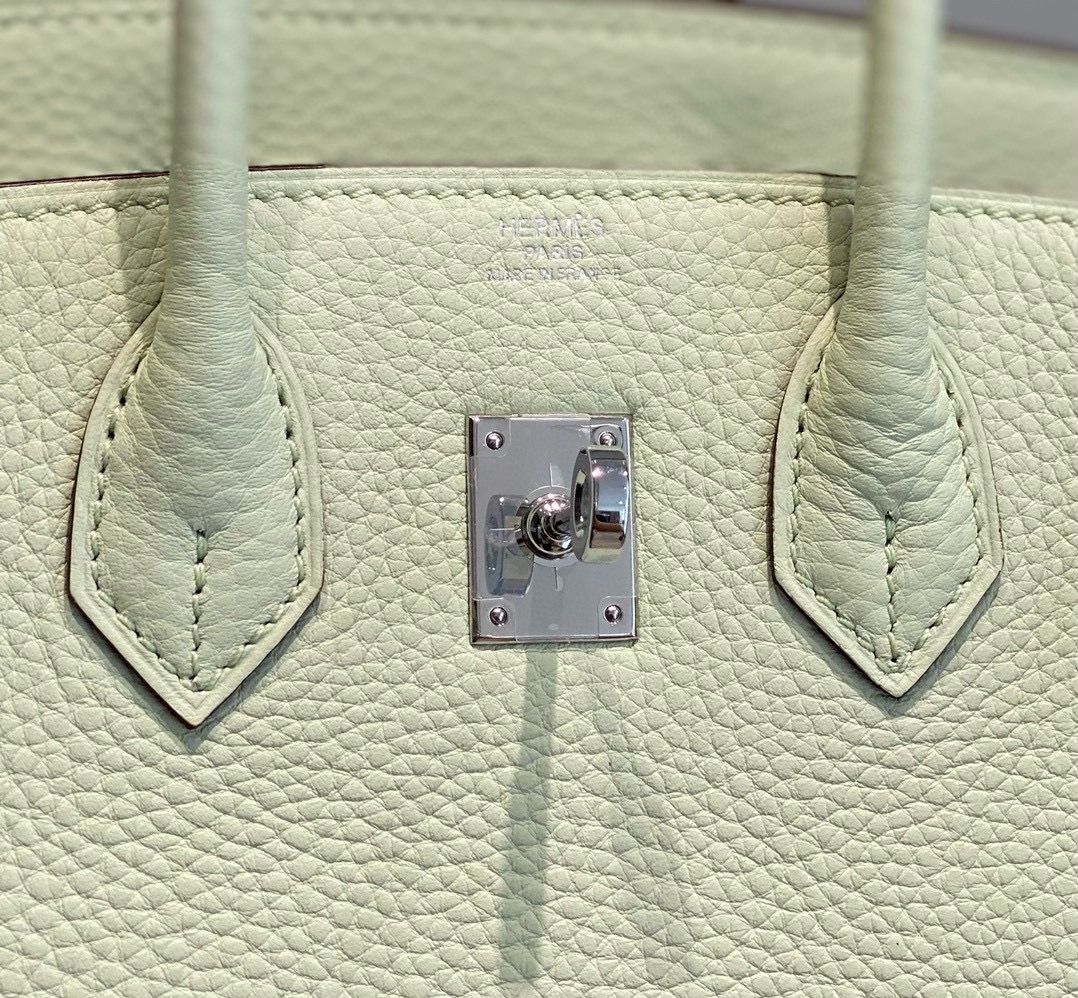 Hermes Birkin 25cm Bag In Vert Fizz Clemence Leather PHW - Image 7