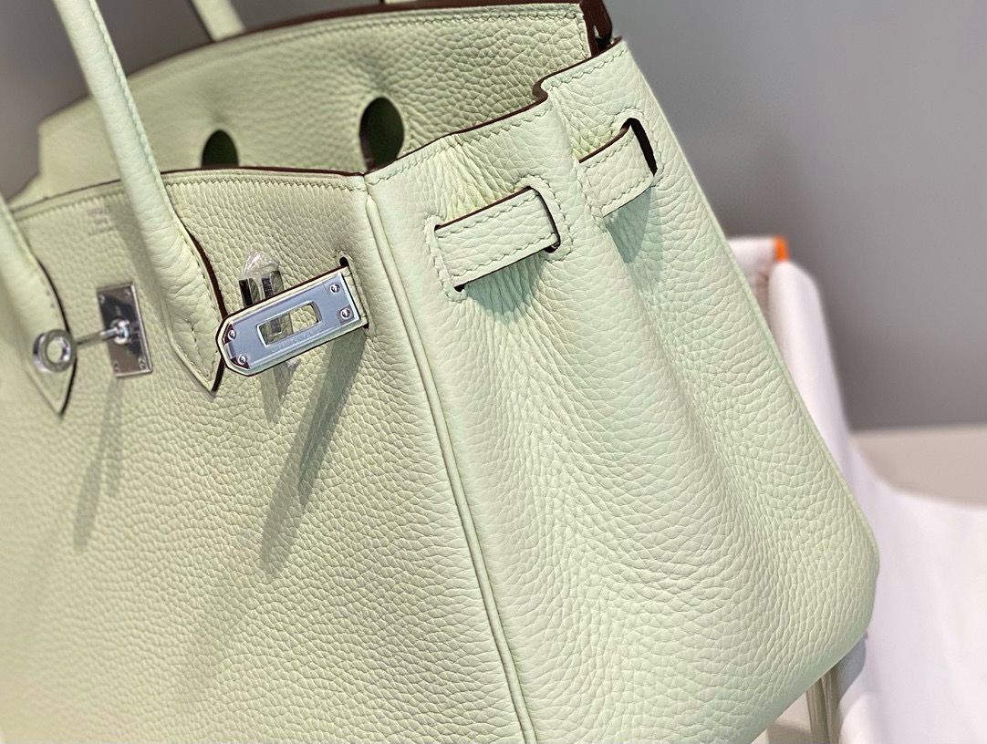 Hermes Birkin 25cm Bag In Vert Fizz Clemence Leather PHW - Image 9