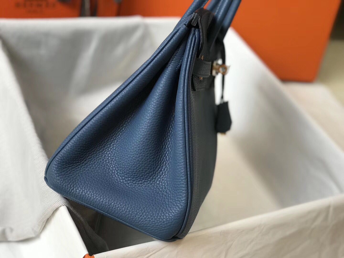 Hermes Blue Agate Clemence Birkin 30cm Bag - Image 4