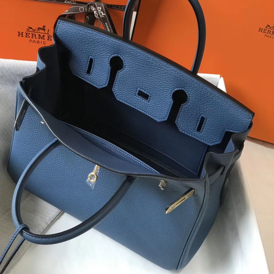 Hermes Blue Agate Clemence Birkin 30cm Bag - Image 9