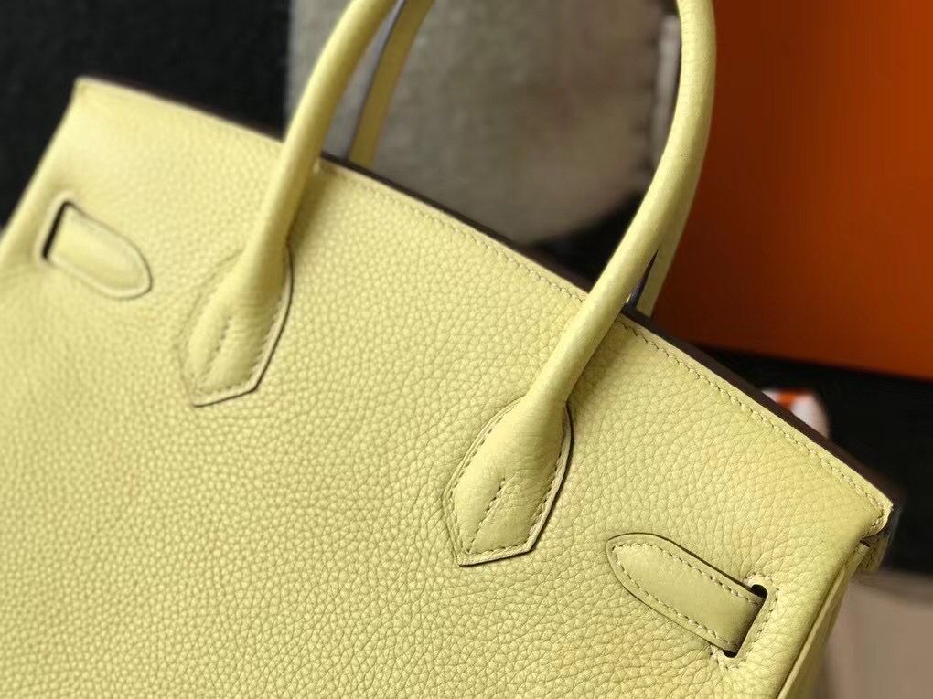 Hermes Birkin 30cm Bag In Jaune Poussin Clemence Leather GHW - Image 8
