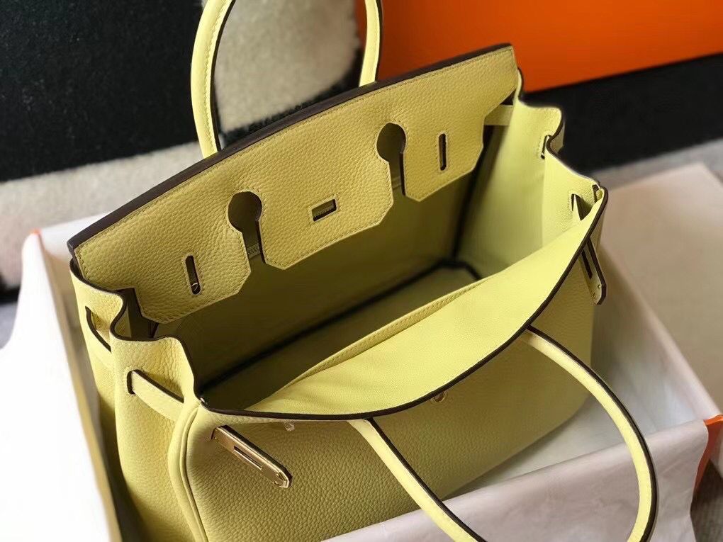 Hermes Birkin 30cm Bag In Jaune Poussin Clemence Leather GHW - Image 10