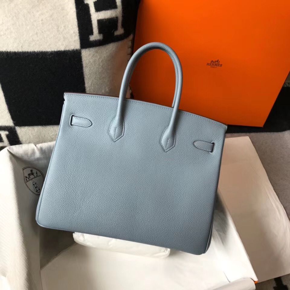 Hermes Birkin 35cm Bag In Blue Lin Clemence Leather GHW - Image 4