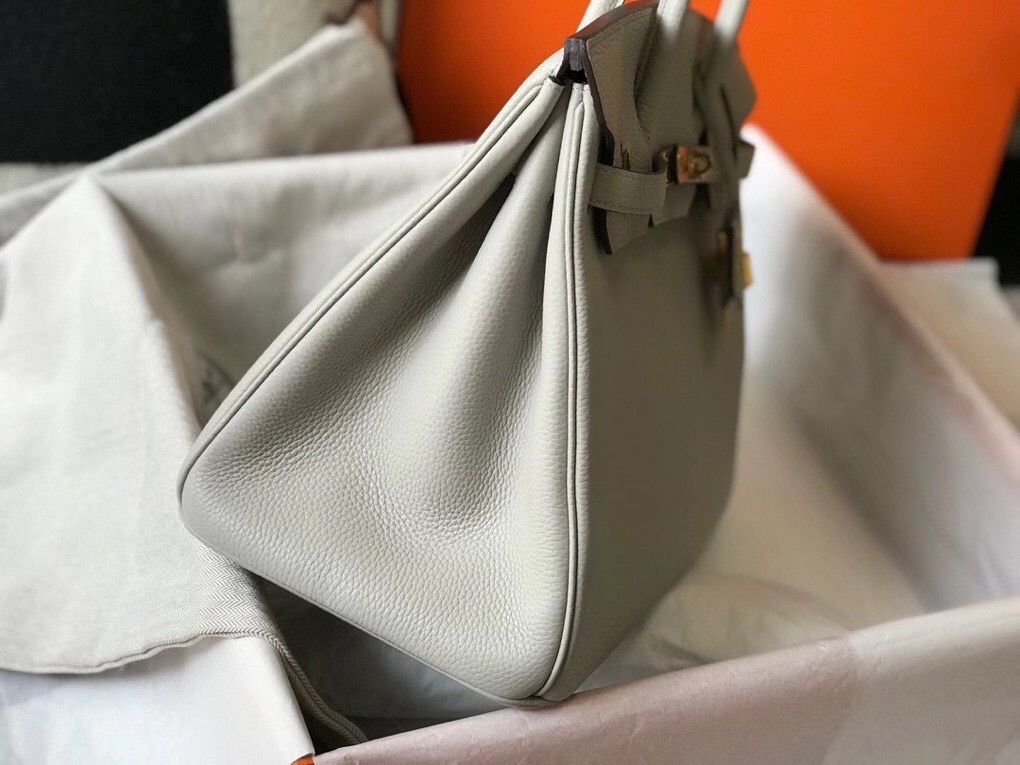 Hermes Birkin 35cm Bag In Pearl Grey Clemence Leather GHW - Image 4