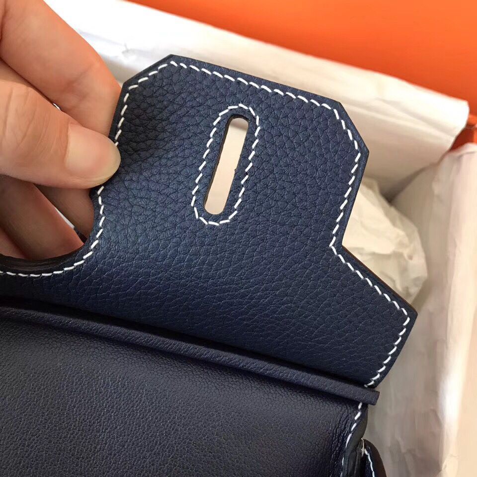 Hermes Birkin 30 Handmade Bag In Navy Blue Clemence Leather - Image 9