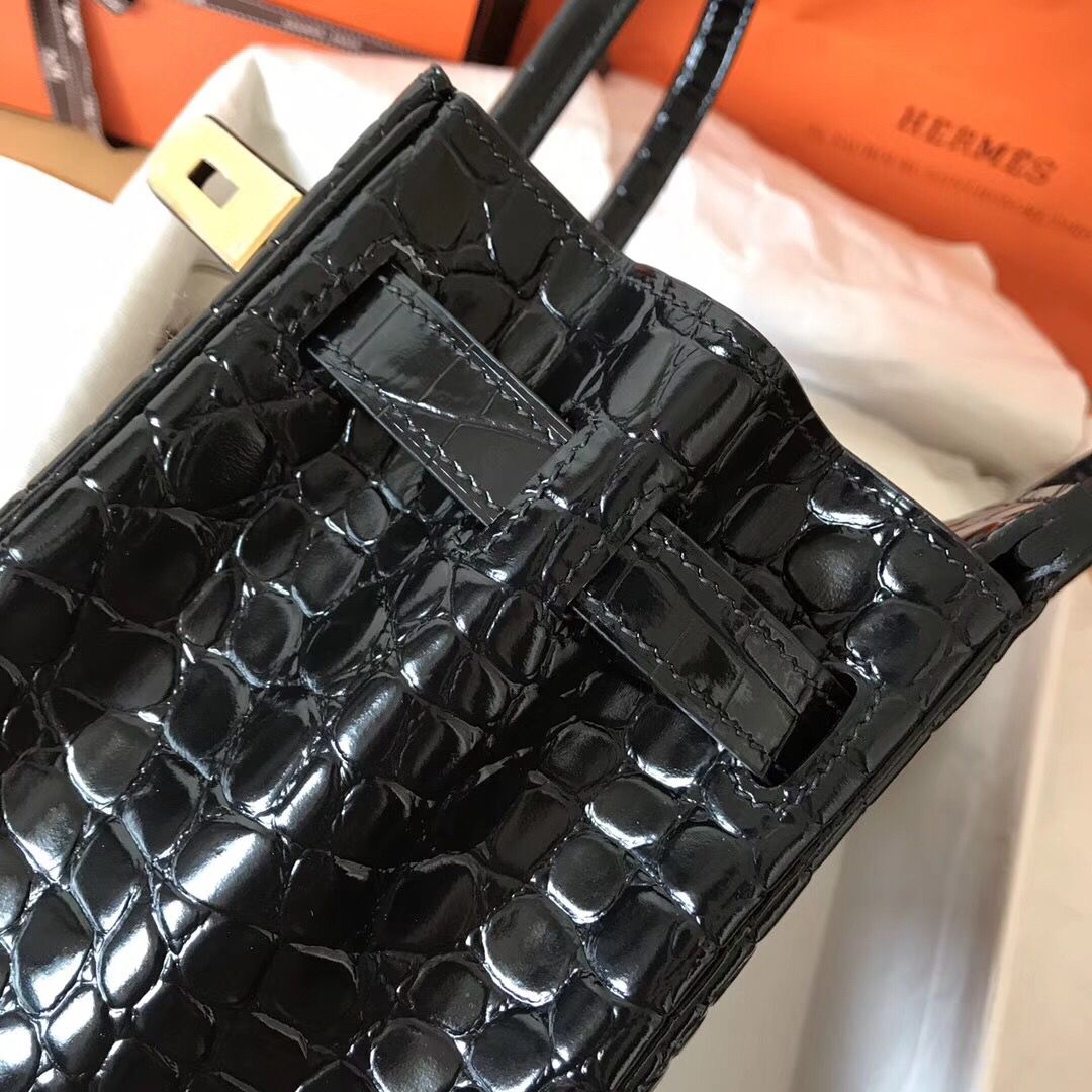 Hermes Birkin 30 Bag In Black Crocodile Porosus Shiny Skin - Image 4