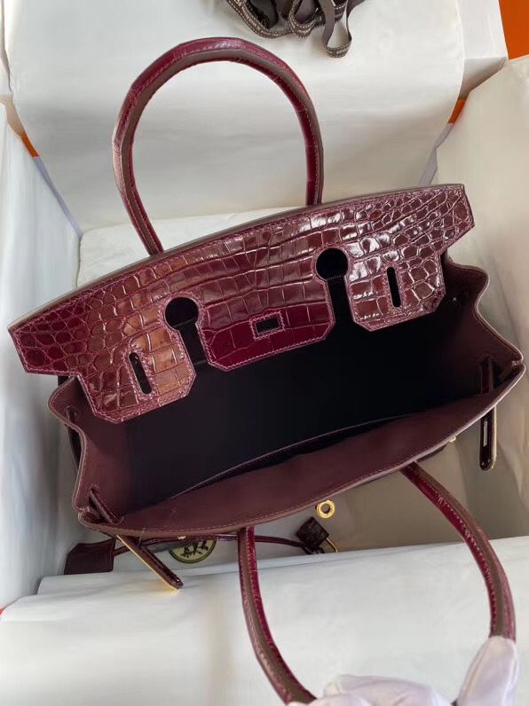Hermes Birkin 30 Handmade Bag In Bordeaux Crocodile Niloticus Shiny - Image 5