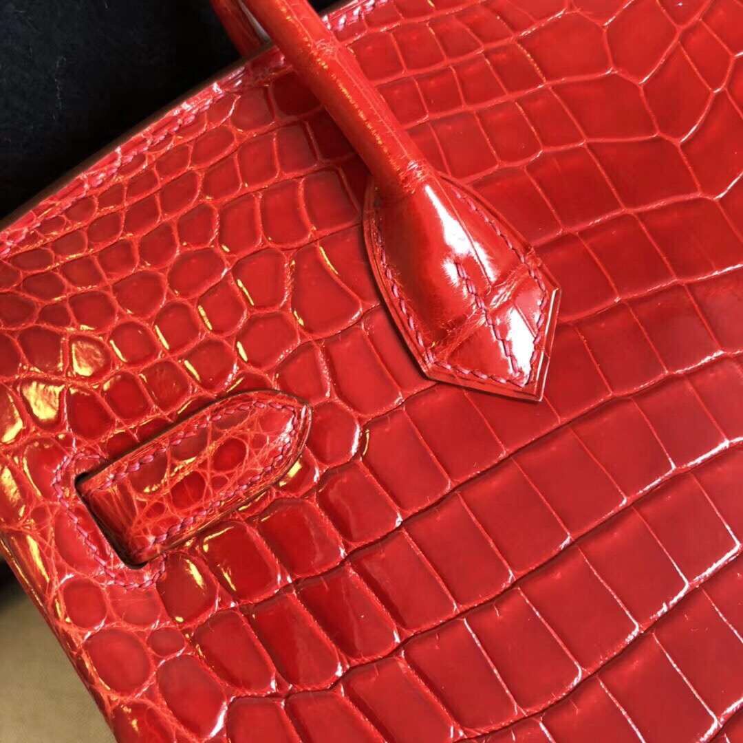 Hermes Birkin 30 Handmade Bag In Red Crocodile Niloticus Shiny - Image 5