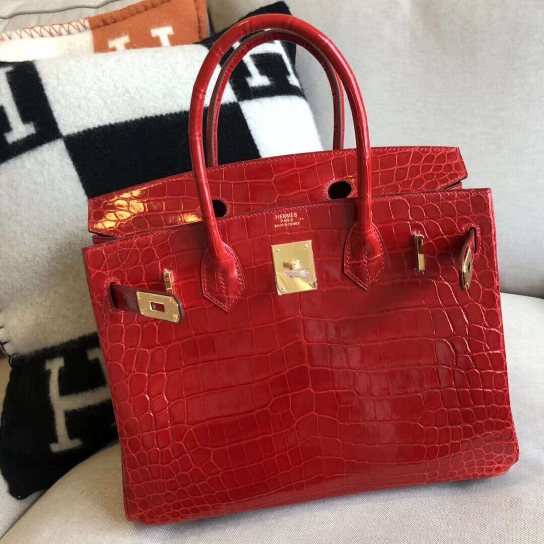 Hermes Birkin 30 Handmade Bag In Red Crocodile Niloticus Shiny - Image 7