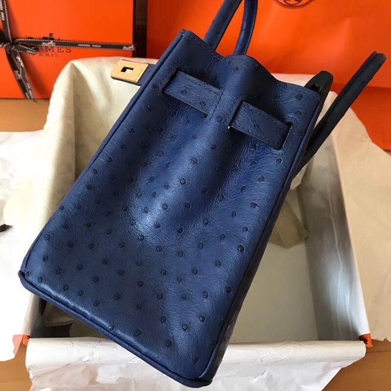 Hermes Birkin 30 Handmade Bag In Blue Ostrich Skin - Image 4
