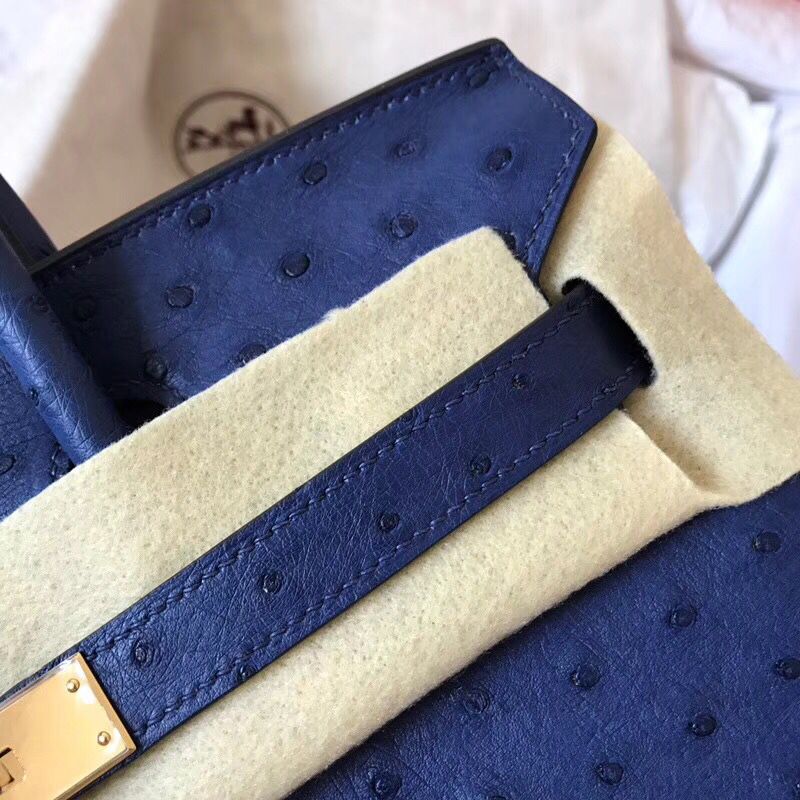 Hermes Birkin 30 Handmade Bag In Blue Ostrich Skin - Image 7