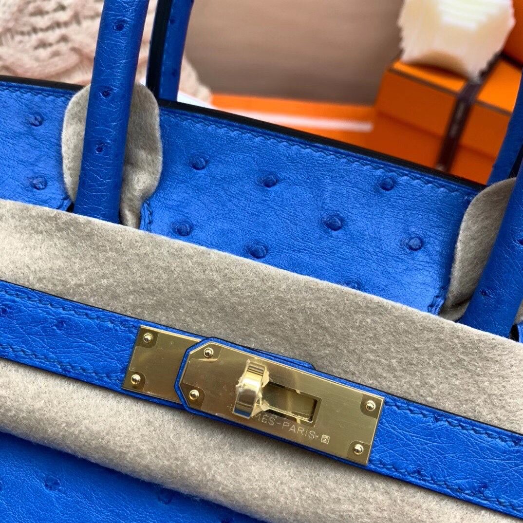 Hermes Birkin 30 Handmade Bag In Blue Ostrich Skin - Image 14