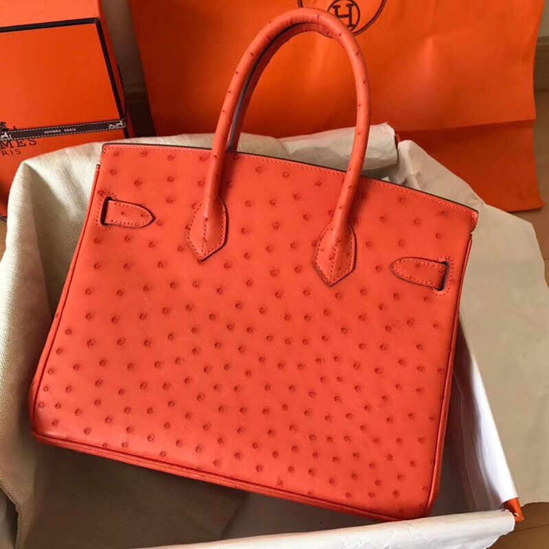 Hermes Birkin 30 Handmade Bag In Orange Ostrich Skin - Image 3