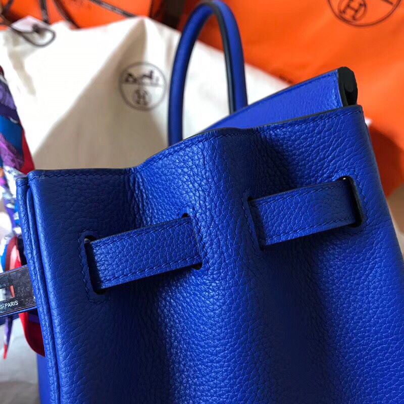 Hermes Birkin 35 Handmade Bag In Blue Electric Clemence Leather - Image 5