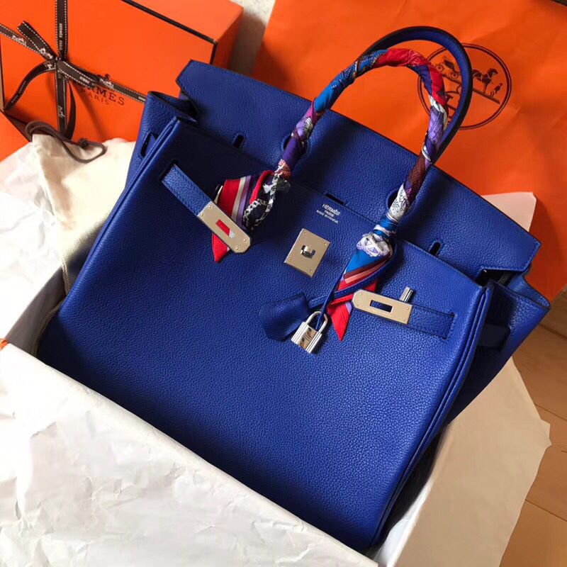 Hermes Birkin 35 Handmade Bag In Blue Electric Clemence Leather - Image 8